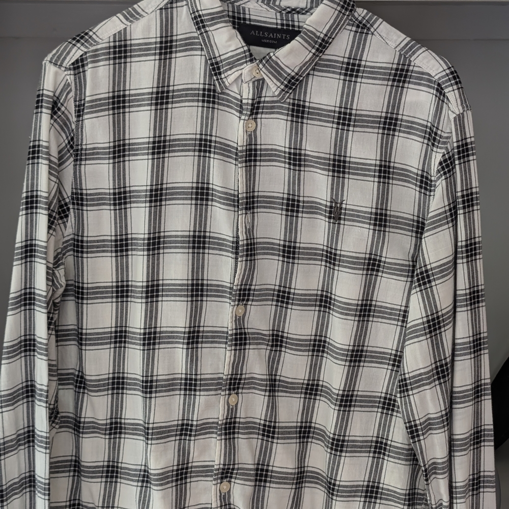 All Saints Black and White Plaid Casual Shirt